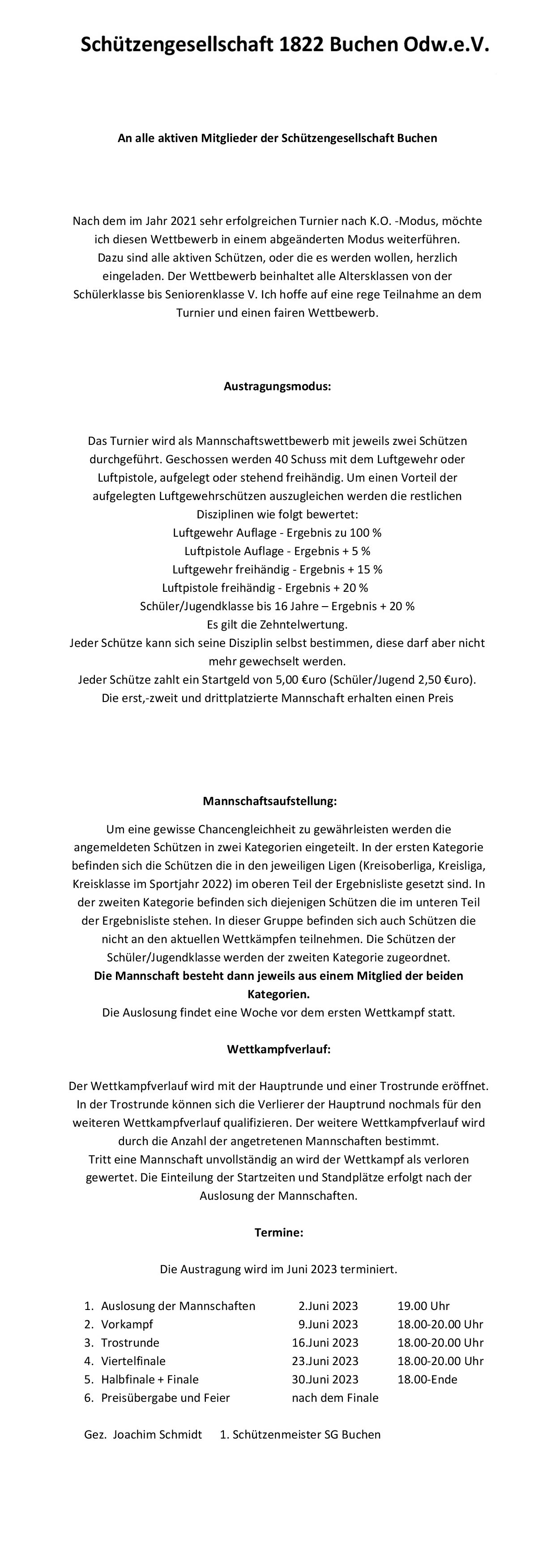 Ausschreibung Preisschiessen