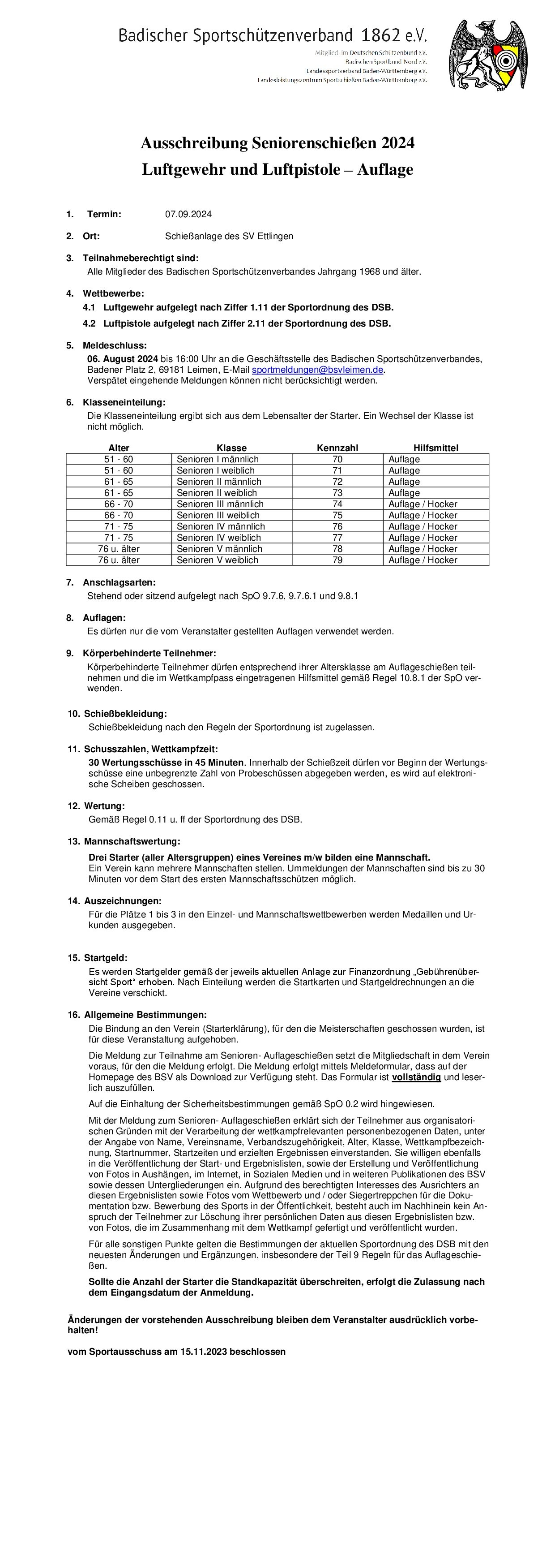 Auflageschiessen Senioren 2024